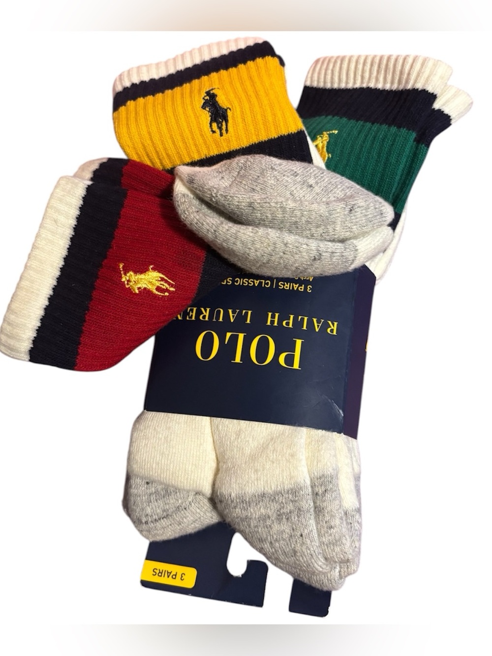 🏇NWT Polo by Ralph Lauren Ribbed Crew Socks in Red, Yellow, Green 🏇